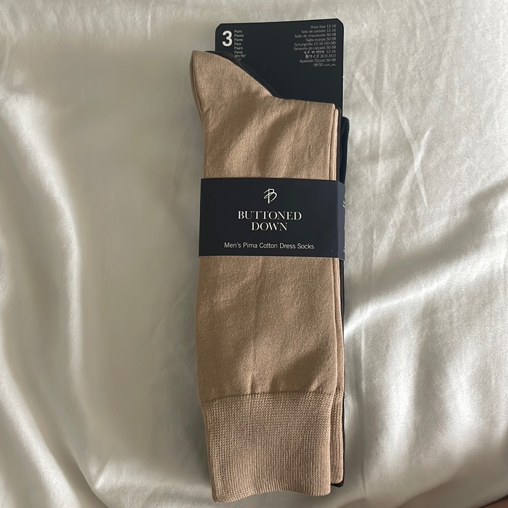 3 pairs (tan, brown, and black) cotton dress socks